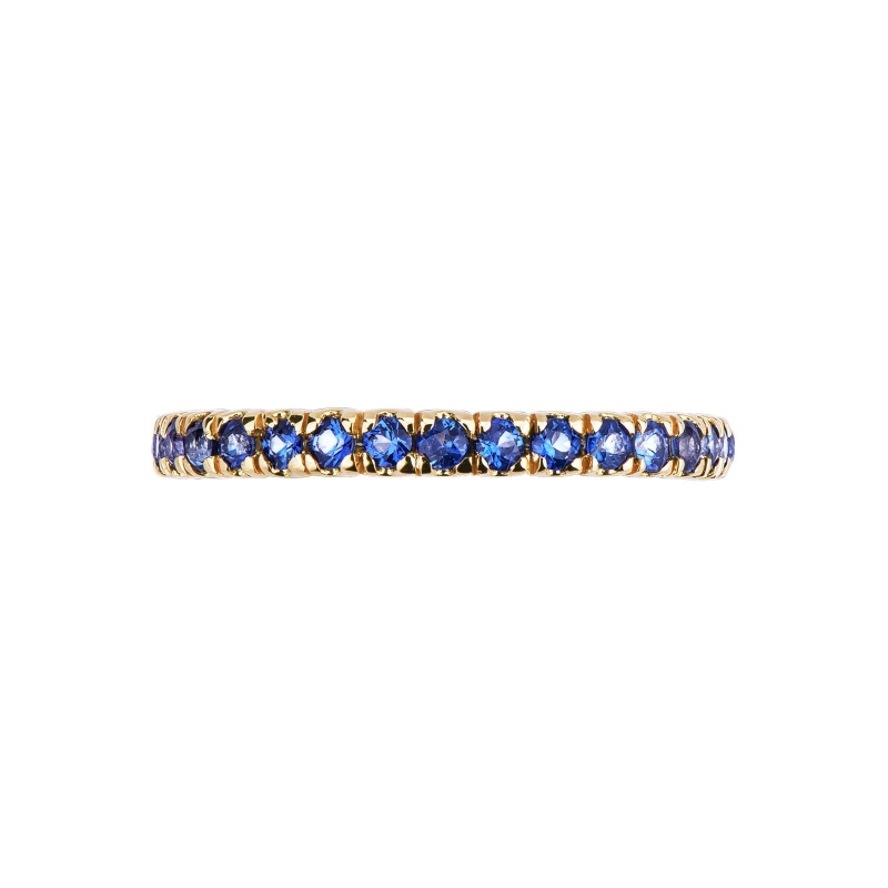 Bague d’éternité à griffes en Or Jaune 18k et saphirs blue