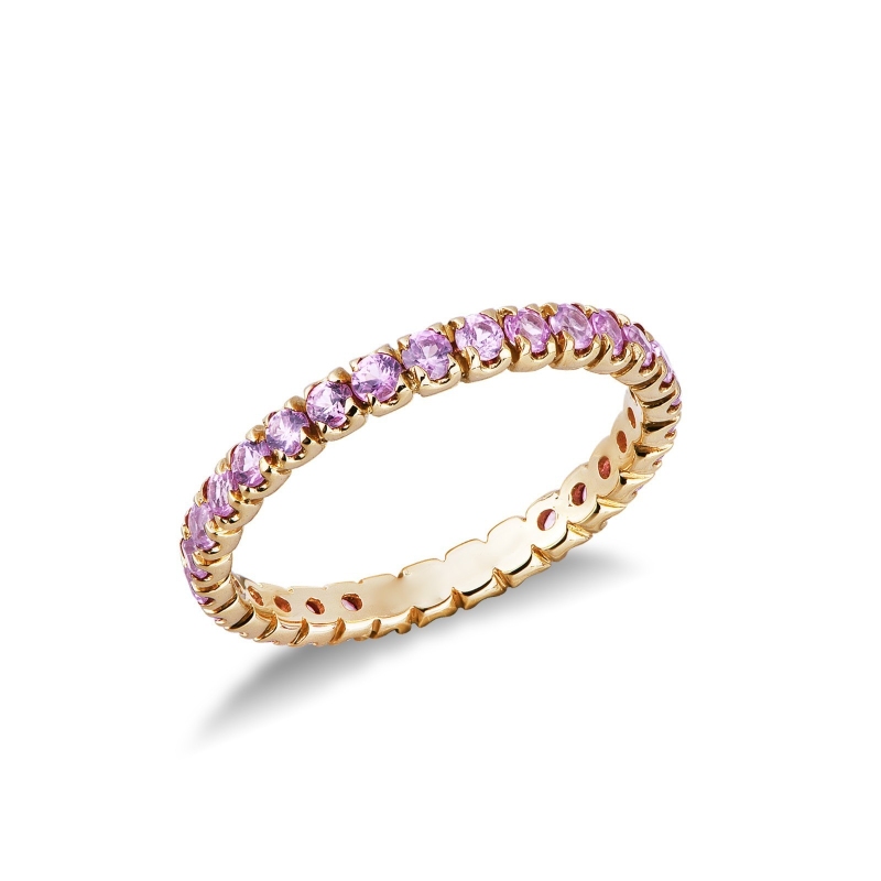 Bague d’éternité en Or Jaune 18k avec saphirs pink