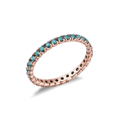 Bague Eternity griffes en or rose 18k avec diamants bleus