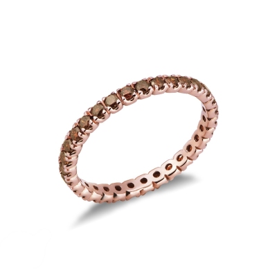 Bague Eternity en or rose 18k avec diamants cognac