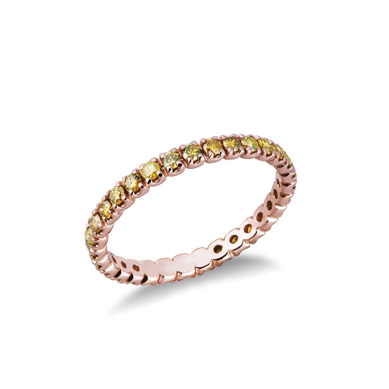 Bague Eternity en or rose 18k avec diamants jaunes