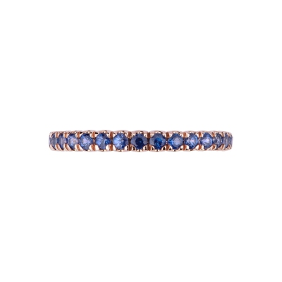 Bague rivière de saphirs bleu en Or Rose 18k
