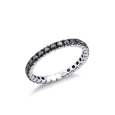 Bague Tour Complet Diamants Noirs et Or Blanc 750