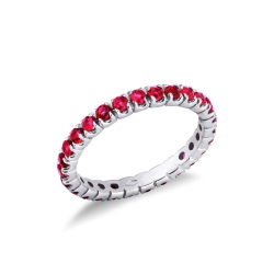Bague d'éternité en or blanc 18k sertie de rubis