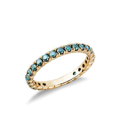 Bague eternity en Or Jaune 18k avec diamants bleus