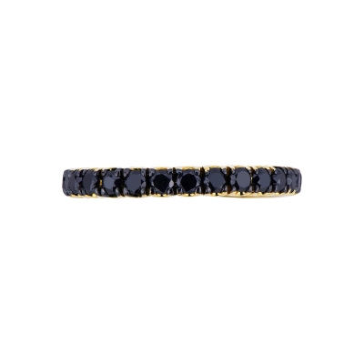 Bague Eternity à griffes en or jaune 18k avec diamants noirs