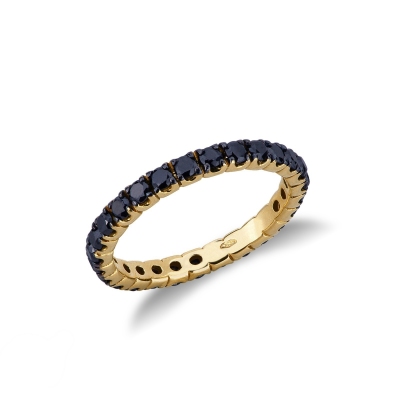 Bague Eternity à griffes en or jaune 18k avec diamants noirs