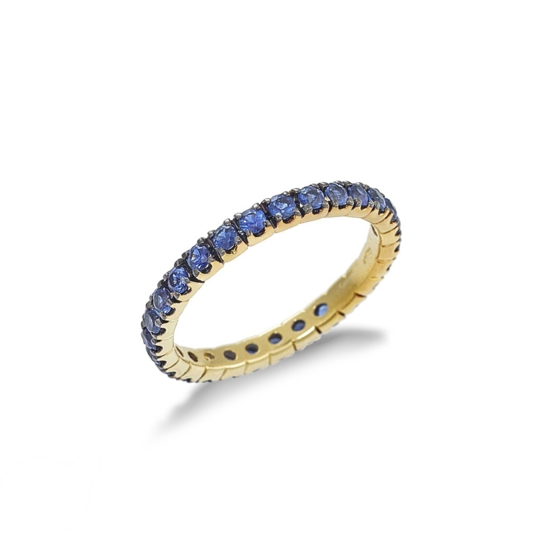 Bague eternity en Or Jaune 18k avec saphirs bleus brunis