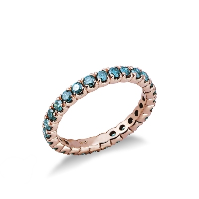 Bague d’éternité à griffes en Or Rose 18k et diamants blue