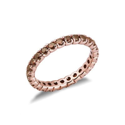 Bague d’éternité à griffes en Or Rose 18k et diamants couleur cognac