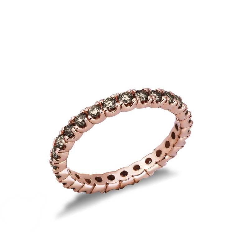 Bague d’éternité à griffes en Or Rose 18k et diamants marron