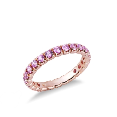 Bague eternity or rose 18k avec saphirs roses