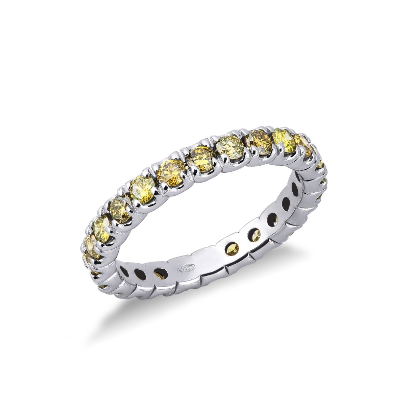 Bague Eternity or blanc 18k diamants jaunes