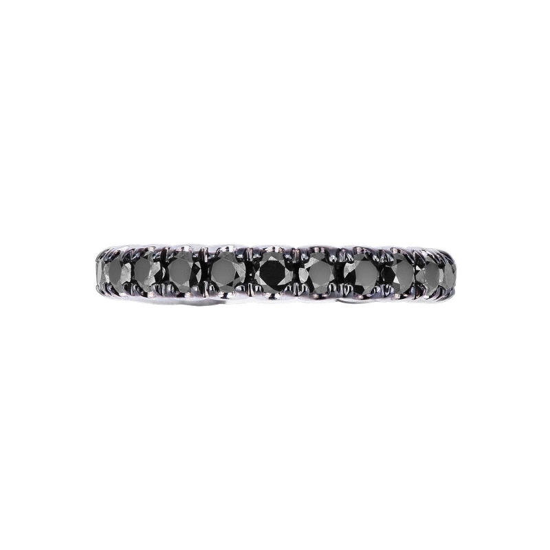 Bague éternité en or blanc 18k avec diamants noirs et griffes brunies Bague éternité en or blanc 18k avec diamants noirs et griffes brunies