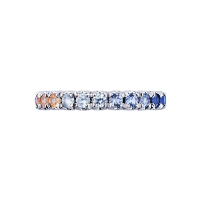 Bague eternity en or blanc 18k avec saphirs multicolores
