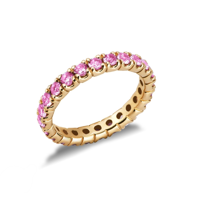 Bague d’Éternité or jaune 18k saphirs roses