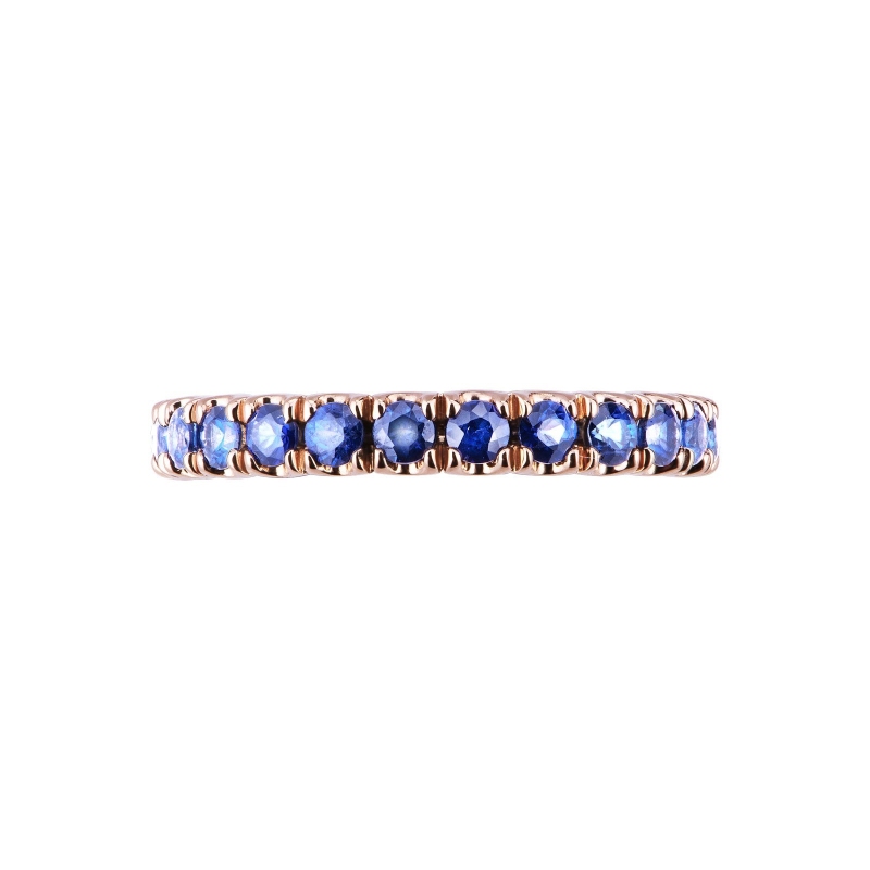 Bague Eternity en or rose 18k avec saphirs bleus