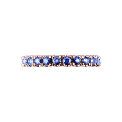 Bague Eternity en or rose 18k avec saphirs bleus