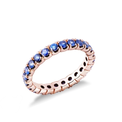 Bague Eternity en or rose 18k avec saphirs bleus