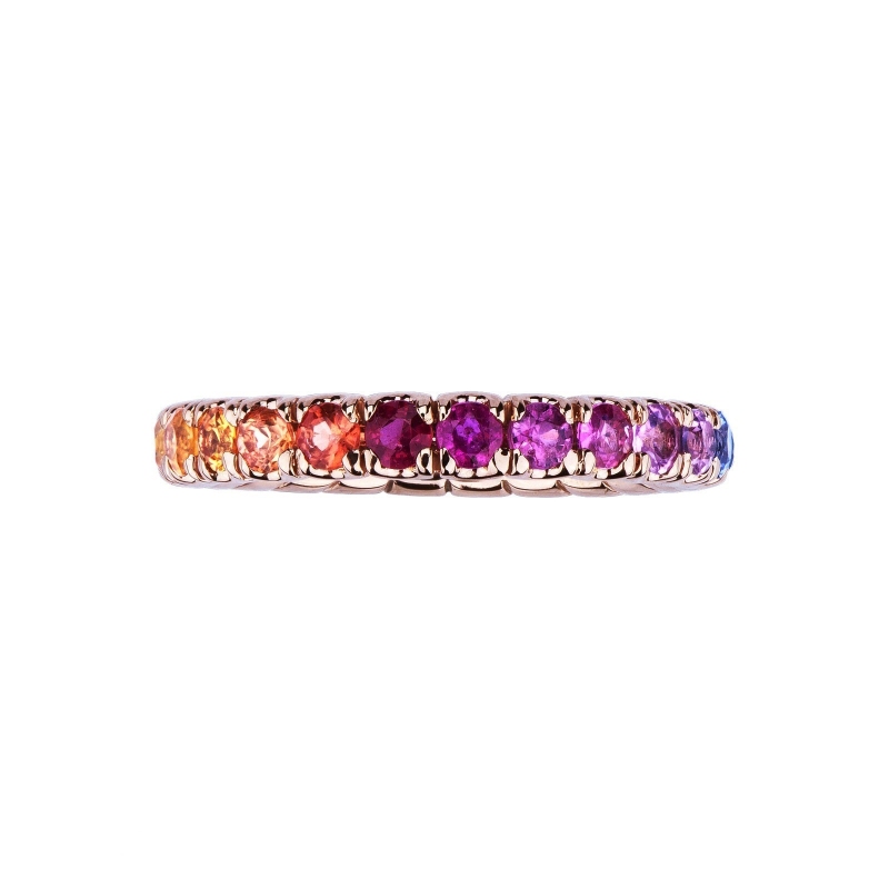 Bague en or rose 18K avec saphirs multicolores