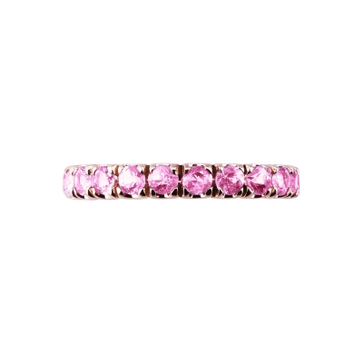 Bague Eternity en or rose 750 avec saphirs roses