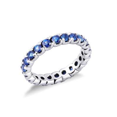 Bague d'éternité avec saphir bleu et or blanc 18k 