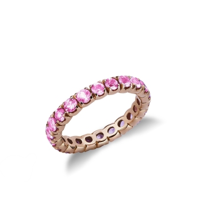 Bague Eternity en or rose 18k avec saphirs roses