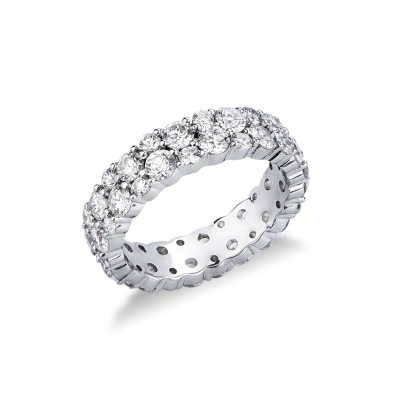 Bague éternité 2 rangées de diamants en or blanc 18 ct