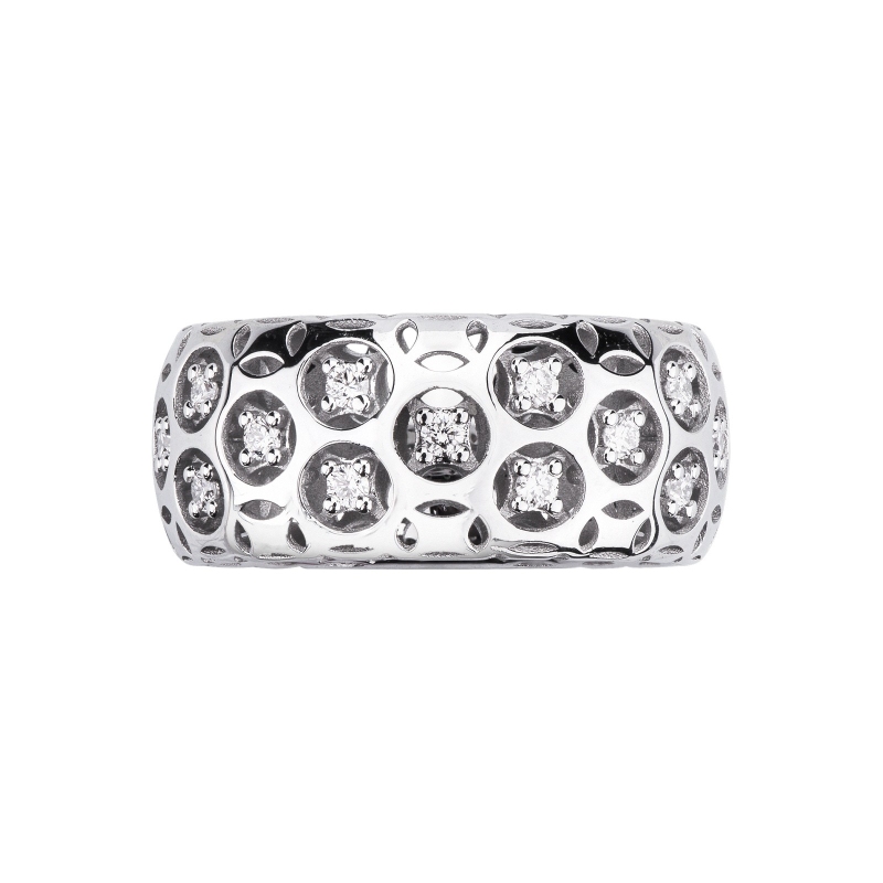 Bague à jonc ajouré en or blanc 18k avec diamants