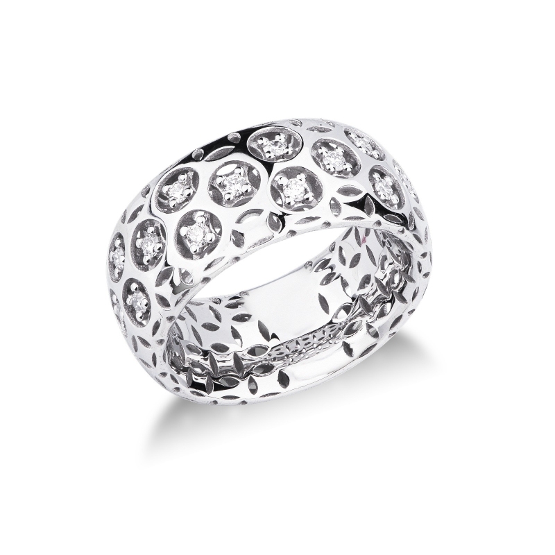 Bague à jonc ajouré en or blanc 18k avec diamants