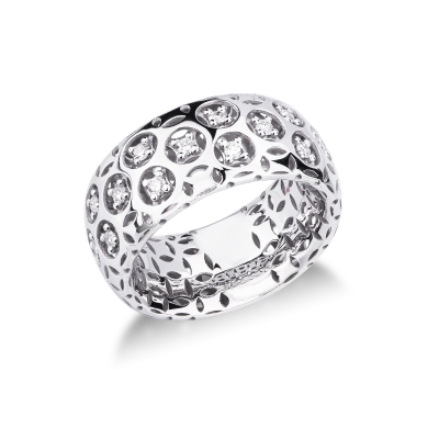 Bague à jonc ajouré en or blanc 18k avec diamants