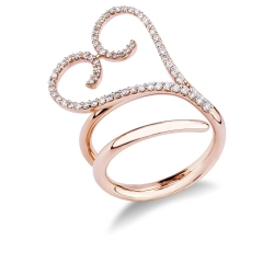 Bague ouverte ressort or rose 18k avec cœur en diamants