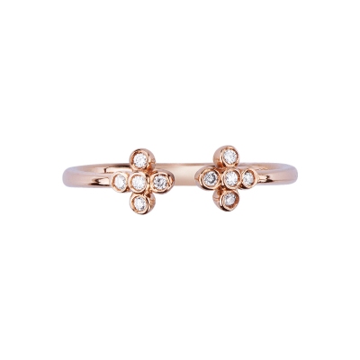 Bague ouverte or rose 18k avec croix en diamants