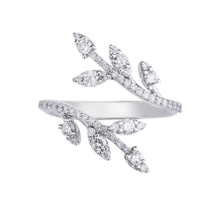 Bague feuille or blanc 18K diamants brillants 2