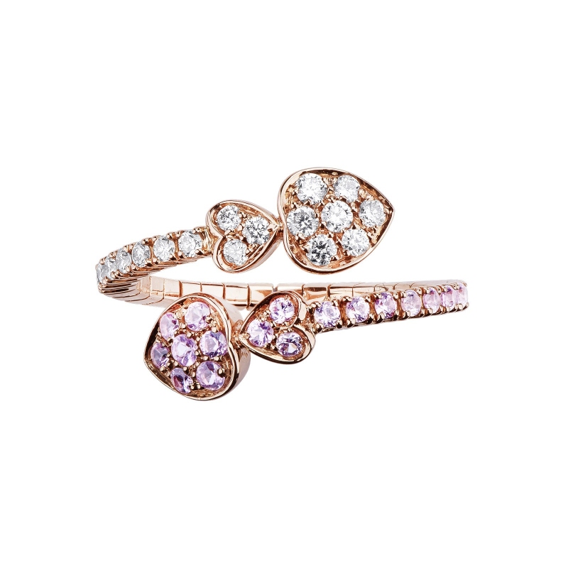 Bague Semi Rigide en Or Rose 18K avec Cœurs Diamants et Saphirs Bague Semi Rigide en Or Rose 18K avec Cœurs Diamants et Saphirs