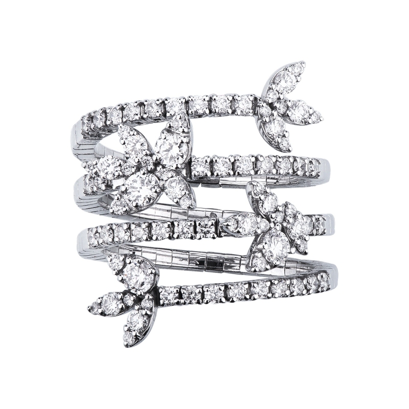 Bague à ressort en spirale avec une navette et diamants