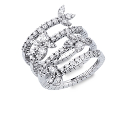 Bague à ressort en spirale avec une navette et diamants