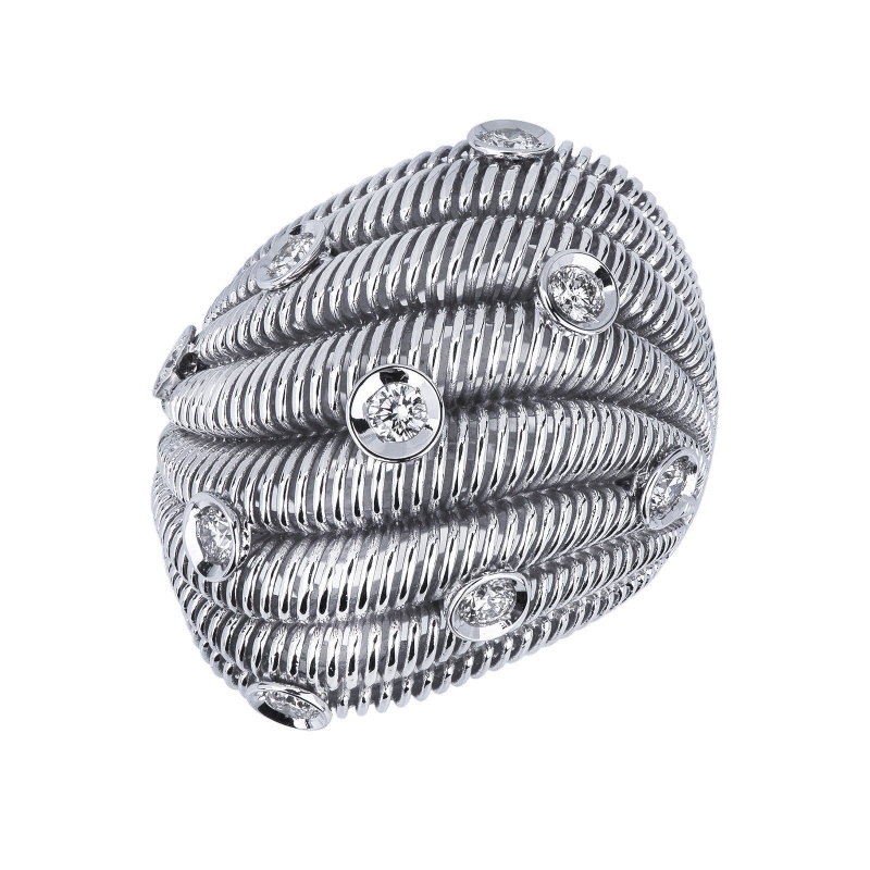 Bague bandeau fantaisie en or blanc 18k avec diamants