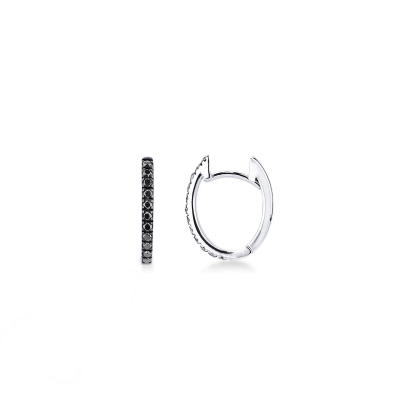 Boucles d’oreilles ovales en or blanc avec diamants noirs et finitions brunies