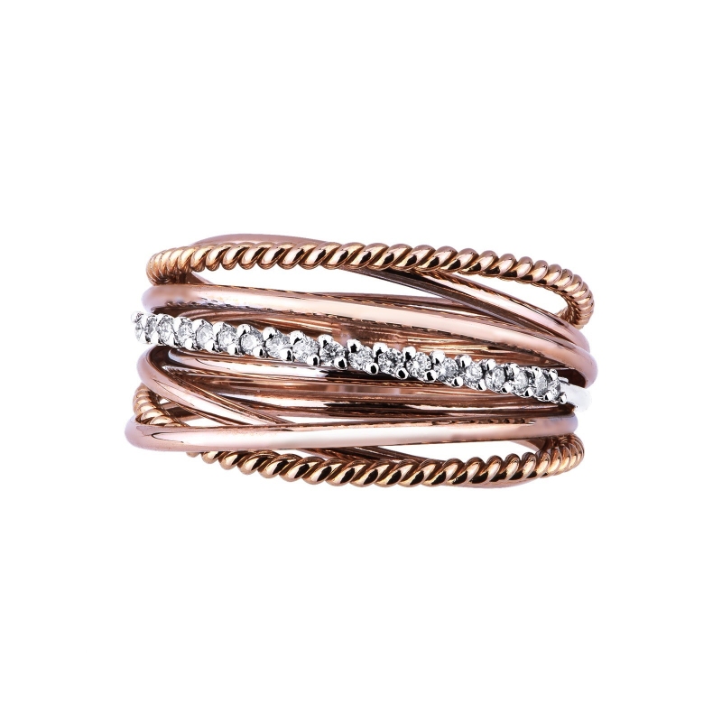 Bague jonc en or blanc et rose avec diamants Bague jonc en or blanc et rose avec diamants