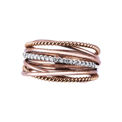 Bague jonc en or blanc et rose avec diamants