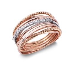 Bague jonc en or blanc et rose avec diamants