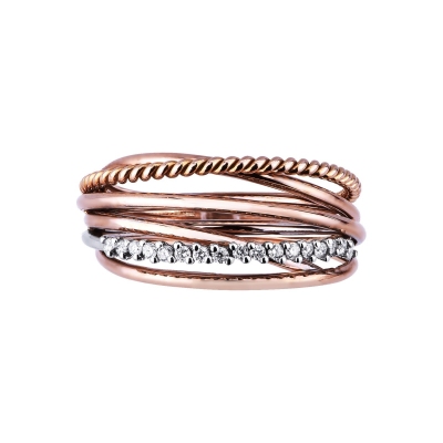 Bague fantaisie avec fils en or blanc et rose 18k avec diamants