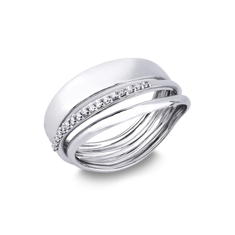 Bague double jonc en or blanc 18k avec diamants