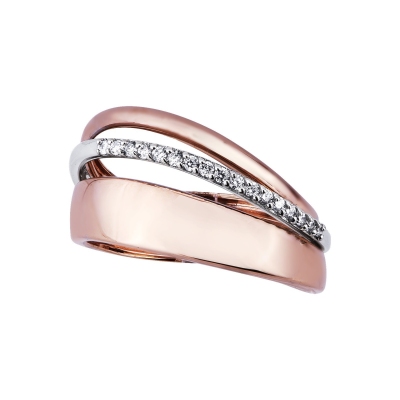 Bague jonc en or blanc et rose 18k avec diamants