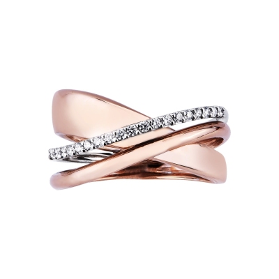Bague bandau en or blanc et rose 18k avec des diamants