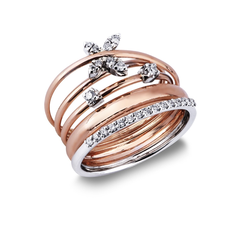 Bague bicolore en or blanc et rose 18k avec diamants et papillon Bague bicolore en or blanc et rose 18k avec diamants et papillon