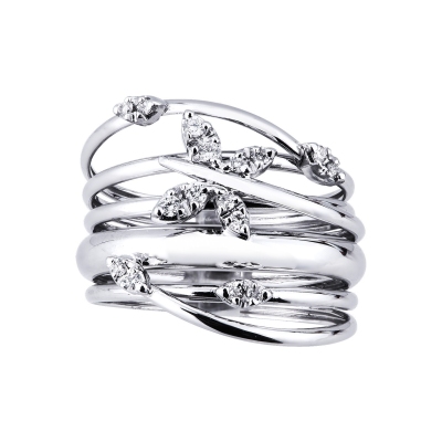 Bague jonc en or blanc 18k avec diamants et motif papillon