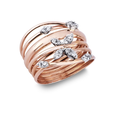 Bague large en or blanc et rose 18k avec diamants