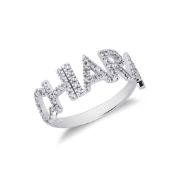 Bague en or blanc 18k avec prénom 6 lettre personnalisé en diamants